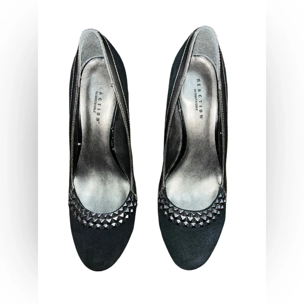 Vintage Style Kenneth Cole Reaction Black Suede & Metallic Pumps 8 M - Picture 1 of 5
